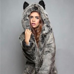 Fur jacket with ears